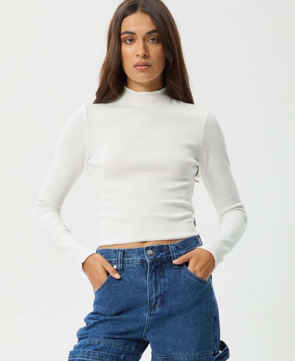 AFENDS NWT Iconic Organic Long Sleeve Rib Top in White Size XS
